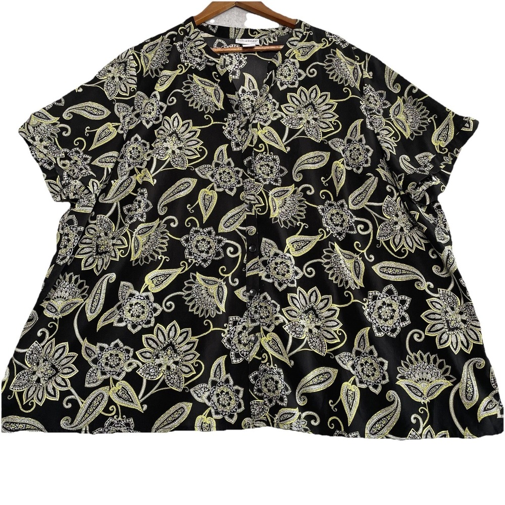 Catherines Top Womens Size 3X Mandala Floral Black Yellow Short Sleeve